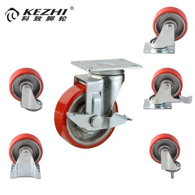 China Industrial Medium Heavy Duty PU Fixed On Cast Iron 360 Degree Swivel Caster Wheels For Legs for sale