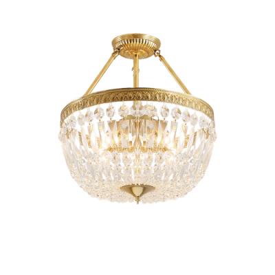 China Surface Mounted Basket Crystal Chandelier Gold Copper Hallway Modern Ceiling Lights For Home Mounted Ceiling Lamp for sale