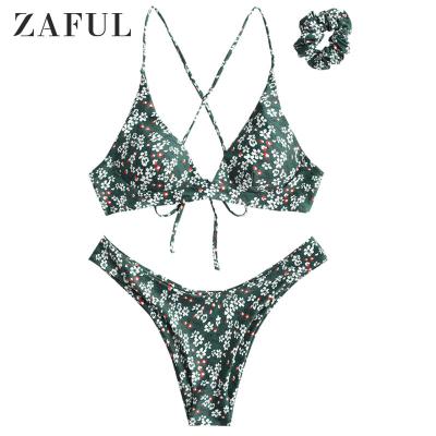 China ZAFUL Anti-UV Hot Selling Tiny Floral With Hair Tie Swimwear 2021 Beach Wear Bikini Swimwear for sale