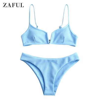 China ZAFUL Anti-UV Hot Selling Swimwear Ribbed V Wired Camisoles Bikini Swimwear 2021 for sale