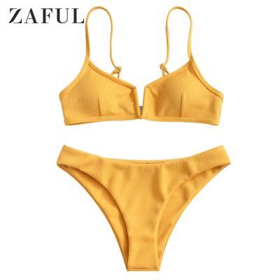 China ZAFUL New Arrival Hot Selling Swimwear Anti-UV Ribbed Sexy Tiny V Cable Camisoles Youth Bikinis Swimwear for sale