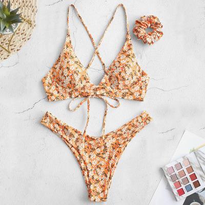 China ZAFUL Hot Selling Waterproof Swimwear Tiny Floral With Hair Tie Bikini Swimwear 2021 for sale