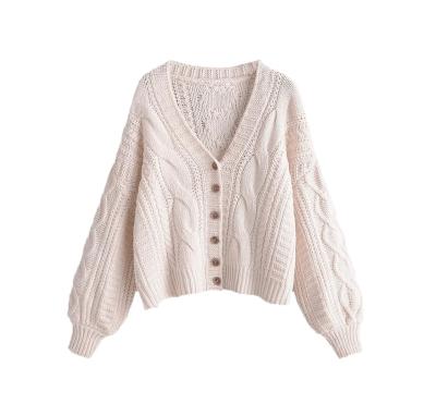 China New Arrival Anti-Shrink Lantern Sleeves Cable Knit Chunky Cardigan Girl Women Sweater Dresses 2021 for sale