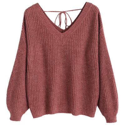 China V-Neckline Anti-Shrink Oversized Women's Long Drop Shoulder Sweaters for sale