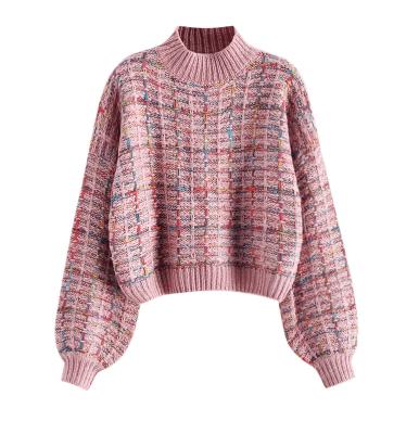 China Anti-Shrink Lantern Sleeves Multicolor Chunky Pullover Women Sweater for sale