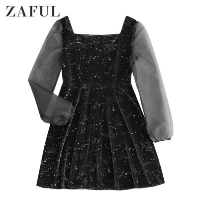 China ZAFUL Organza Anti-Static Panel Stars Velvet Flare Dresses Women Lady Elegant for sale