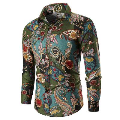 China New Arrival Anti-Pilling Paisley Ethnic Print Long Sleeve Casual Shirt Men for sale