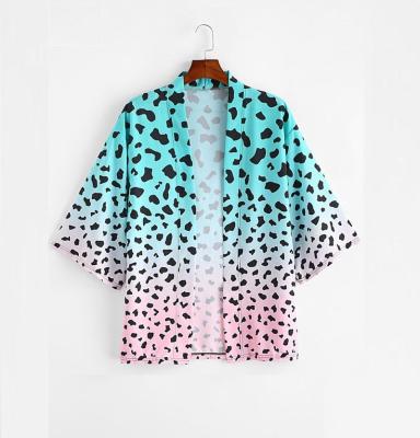 China Leopard Print Ombre Anti-pilling Kimono Cardigan Open Front Half Sleeve Shirts For Men for sale