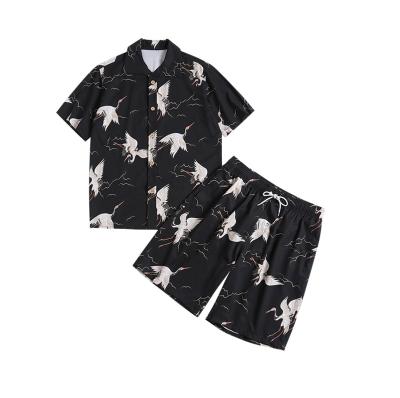 China 2021 Flying bird pattern shirt and shorts anti-shrink fabrics for suit for men for sale