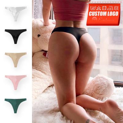 China Pink Thong Famous Brand Seamless Designer Breathable Custom Seamless Underwear Tangas Panties Logo Letter Ice Silk Sexy T-back Traceless for sale