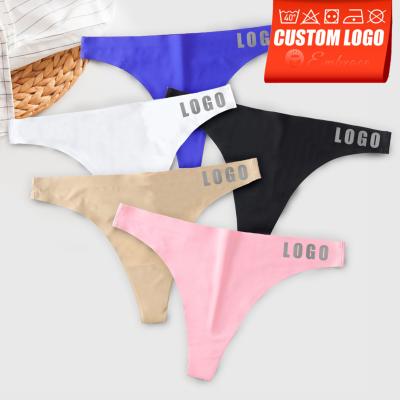 China Breathable Logo Letter Print Women Designer Traceless Custom Thong No Show Tanga Private Label Underwear Seamless Panties Thong for sale