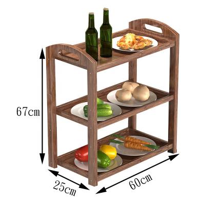 China Custom Logo Wooden Salon Kitchen Trolley Storage 100% Natural Bamboo Cart With Handle for sale