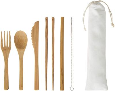 China Modern Natural Travel Lunch Dinner Camping Chopstick Fork Knife Spoon Travel Set Bamboo Utensils for sale