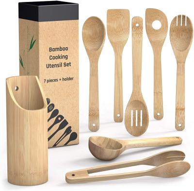 China Eco Friendly Sustainable Kitchen Accessories Set Wooden Utensil 7 Piece Bamboo Cookware Set for sale