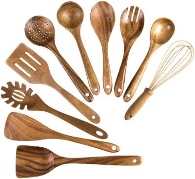 China Amazon Best Selling Sustainable Household Teak Kitchen Utensils Soup Cooking Tool Spatula Non Stick Bamboo Wood Pot Shovel Spoon Set for sale