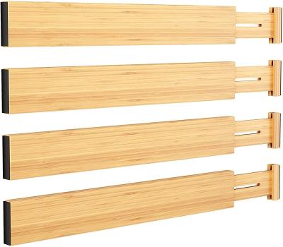 China 4 Pack Modern Bamboo Expandable Drawer Organizer Dividers Adjustable Drawer Dividers for Kitchen, Bedroom for sale