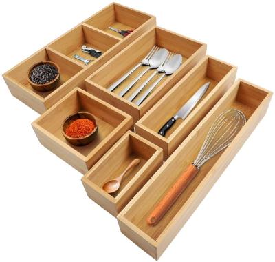 China Sustainable Eco Home Kitchen Office Storage 6-Piece Bamboo Kitchen Drawer Organizer with 8 Adjustable Compartments for sale