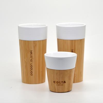 China Eco - Friendly Ceramic Cup Tea Set Japanese Style Ceramic Cups Sustainable With Bamboo Base for sale