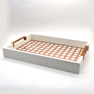 China Classic Design Tray Acacia Wood Grid Serving Tray for sale