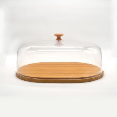 China Sustainable Natural Bamboo Oval Cake Tray With Glass Cover for sale