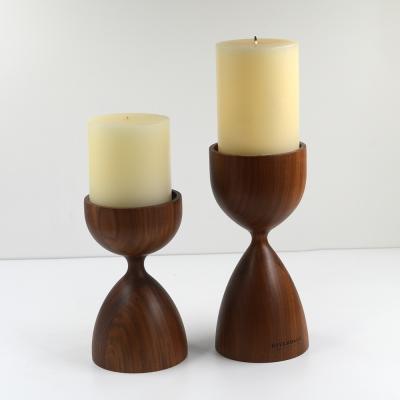 China Home Office Manufacturer and Size Customized Shape Candlestick Solid Wood Walnut Candlestick for sale