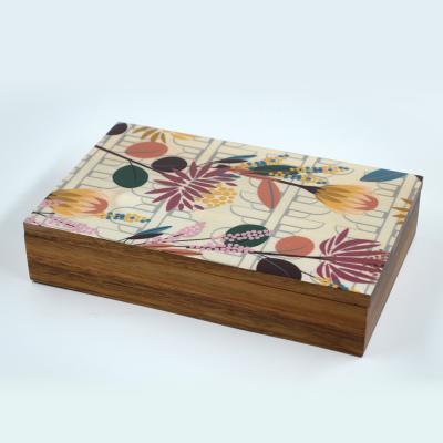 China Minimalist pattern acacia UV printing solid wood jewelry box, and the pattern can be customized for sale