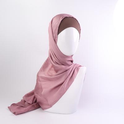 China Newest Fashion Newest Scarf Pleated Satin Hijab Malaysia Silk Satin Crepe Shawl for sale