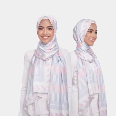 China Silk Satin Malaysia New Designs Printed Satin Velvet Silk Hijab Premium Tudung Crinkle Silk Shawl Scarf for sale