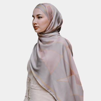 China Matte Satin Custom Printed Silk Premium Tudung Shawl Textured Matte Satin Shawl Scarf Malaysia Hijab Silk Scarves for sale