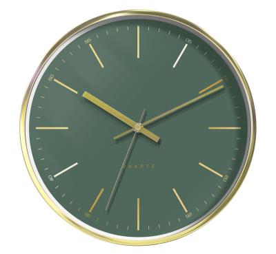 China Fancy Design Customized Minimalist Round Shape Dial And Gold Index Metal Case Wall Clock For Home Decoration for sale