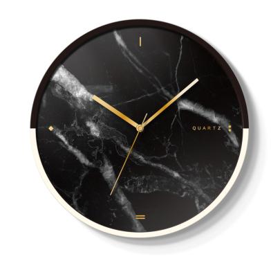 China Color Changing 14 Inch Modern Design Matched Case Marble Dial Metal Wall Clock For Living Room for sale