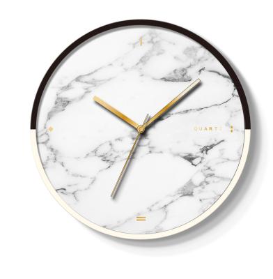 China Color Changing 14 Inch Matching Metal Case Marble Dial Wall Clock For Living Room for sale