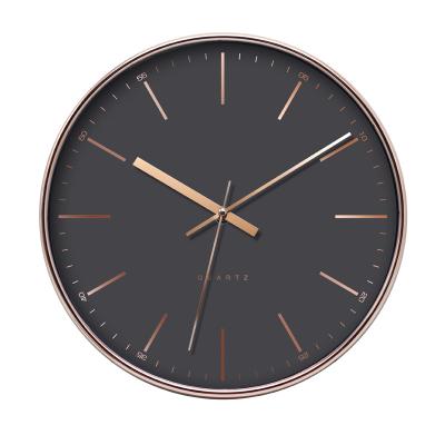 China Simple Design KOREAN Modern Clock Face Black And Rose Gold Frame Silent Plastic Wall Clock for sale