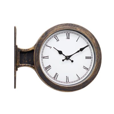 China Retro Vintage Style Antique Style Double Face Plastic Wall Clock And Thermometer For Indoor Or Outdoor Clock for sale