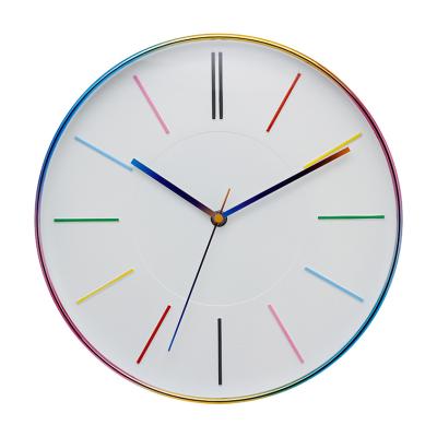 China Art Decor 12 Inch Plastic Colorful Case White Clock Face With Colorful Scale Plastic Wall Clock for sale