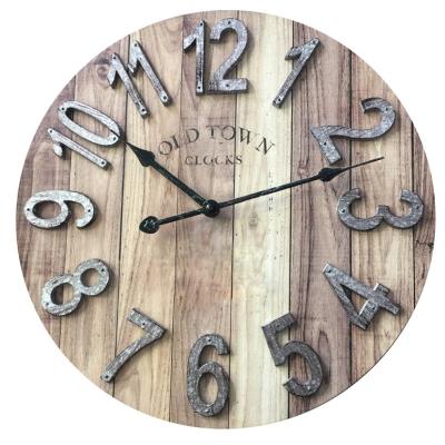 China Antique Style Executive 3D Numerals Dial Retro Style Wall Clock MDF Design Wooden Wall Clock for sale