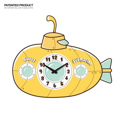 China Children Submersible Room Design Clock MDF Decorative Art Decor Custom Cartoon Shape Wooden Wall Clock for sale