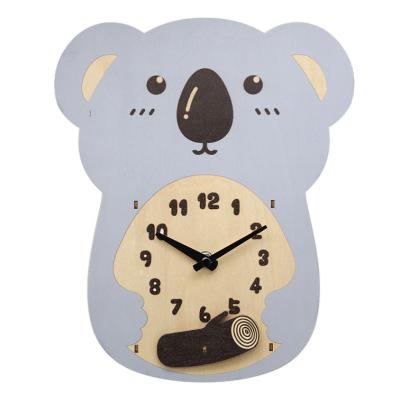 China Hot Sale Cartoon Koala Bear Shape MDF Wooden Children's Clock Pendulum Wall Clock for sale