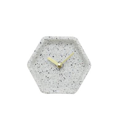 China BRIEF polygon shape custom resin table clock metal hands terrazzo effect for gift clock for sale