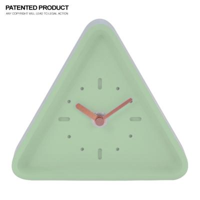 China Customized BRIEF triangle shape resin wooden clock hands design on desk and table clock for gift clock for sale