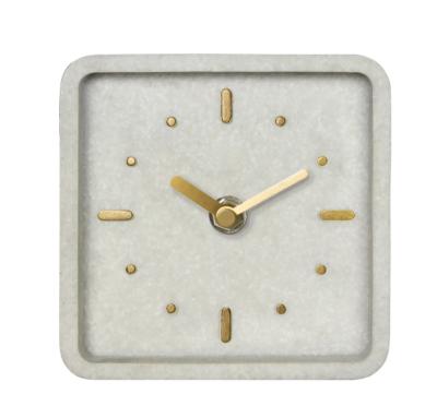 China Square Shape Cement Color Resin Clock Metal FILE Customized Hands Design On Desk And Table Clock For Gift Clock for sale