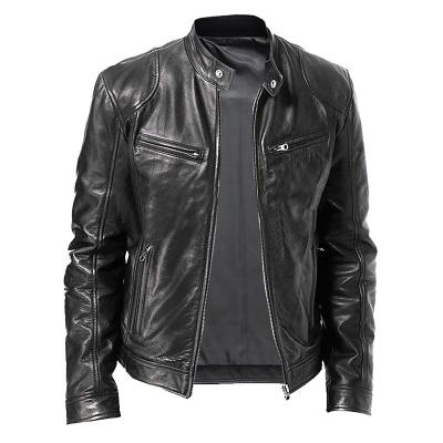 China 2021 High Quality Men's Leather Jacket Motorcycle Fashion Zipper Pocket Waterproof For Men's Retro PU Coat Leather Jacket Motorcycle Jacket for sale