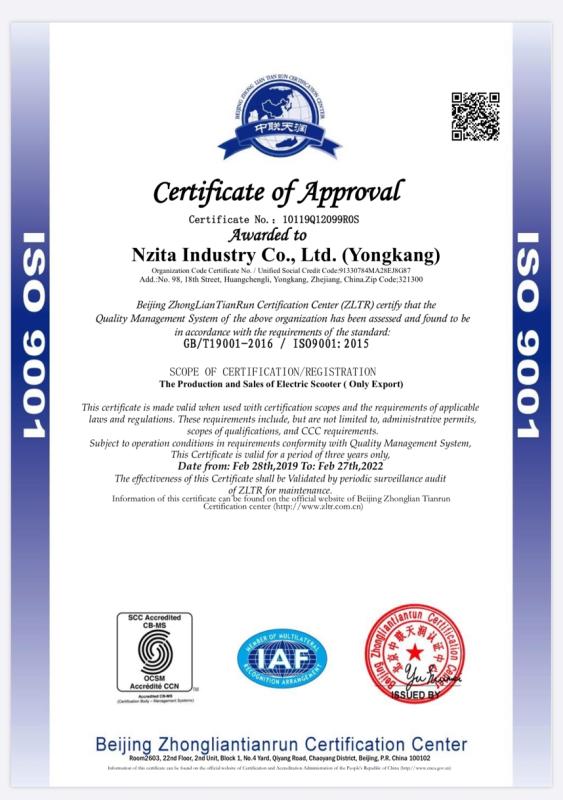 ISO9001 - Nzita Industry Co., Ltd. (yongkang)