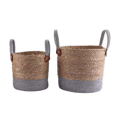 China Sustainable Wholesale Laundry Basket Straw Storage Basket Cotton Rope Storage Basket for sale