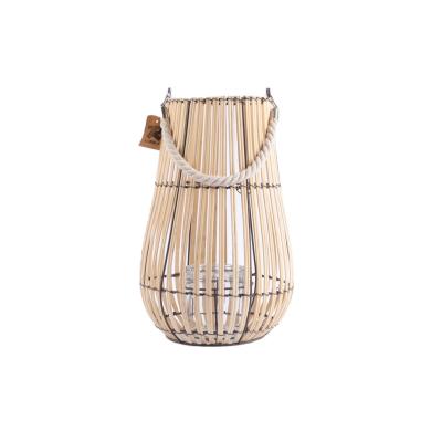 China Classic Lantern Bamboo Woven Candle Holder with Outer Handle and Indooe Wood Lantern for Home Decor for sale