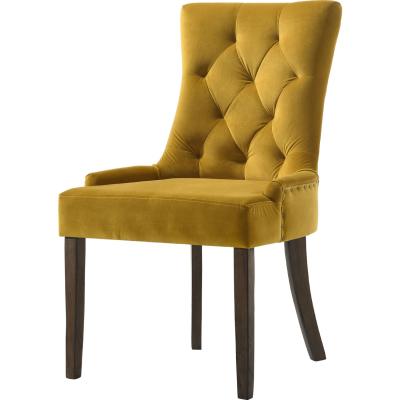 China Luxury Black Metal Leg Yellow Velvet Upholstered Dining Side Chair for sale