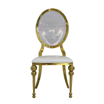 China Modern luxury gold metal stainless steel banquet hotel furniture modern luxury clear arcylic back wedding chair for sale