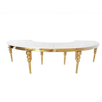 China Gold luxury half moon top use stainless steel curevd glass banquet wedding table for sale