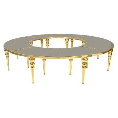 China Luxury Gold Mirror Steel Leg Use Top Dining Table For Wedding And Events for sale