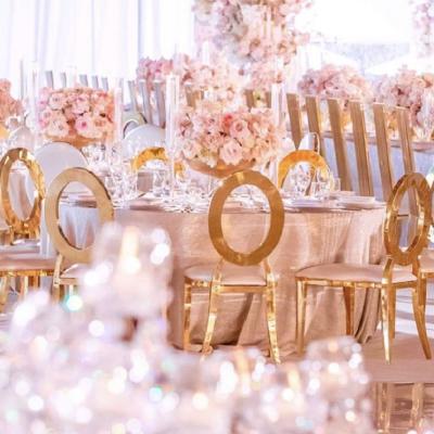 China Luxury Gold Metal Stainless Steel O Back Golden Reception Wedding Chairs Event for sale